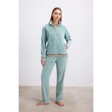 Bamido Kadife Dokulu Uzun Kollu Sweatshirt ve Pantolon Takımı