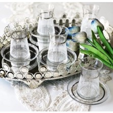 Elta Collection Handmade Gümüş Işlemeli 6 Kişilik Çay Seti