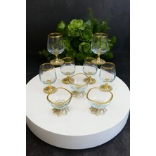 Elta Collection 12 Parça Gold Kahve Yanı 6 Lı Su Bardağı ve 6 Lı Lokumluk - Şekerlik