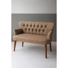 Azra Mobilya Roma Ikili Koltuk – Keten Döşeme – Ahşap Ayaklı – Ofis ve Ev Uyumlu Modern Kanepe - Kahverengi