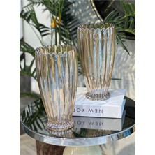 Elta Collection 28 cm Gold Cam Dekoratif Vazo – Modern, Şık, Lüks Çiçek ve Salon Vazosu