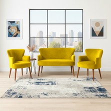 Azra Mobilya Roma Çay Seti Koltuk Takımı | Babyface Kumaş | 2 Berjer + 1 Ikili Koltuk | Ahşap Ayaklı | Sarı