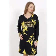 Cotonhause Kadın Büyük Beden Uzun Kollu V Yaka Büyük Beden Tunik Gecelik COT216411