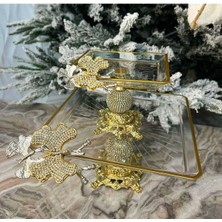 Elta Collection Paşabahçe 2 Li Kelebekli Elmas Kare Döküm Ayaklı Pasta Sunumluk Kurabiyelik
