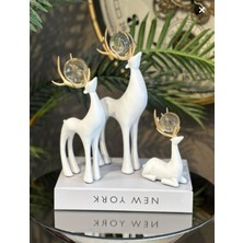 Elta Collection Dekoratif Beyaz Geyik Biblo 3’lü Set Gold Boynuzlu Kristal Toplu Ev Aksesuarı