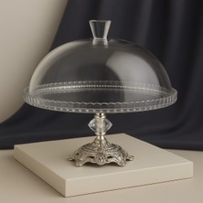 Elta Collection Gümüş Metal Ayaklı Cam Kapaklı Kek - Pasta Stantı Fanus 95198