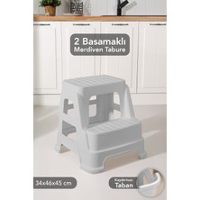 Meleni Home Büyük Boy 2 Basamaklı Merdiven Tabure - Kaydırmaz Tabanlı Çok Amaçlı Basamak Tabure Gri