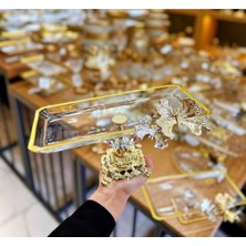 Elta Collection Kelebekli Gold Döküm Ayaklı Sunumluk Kurabiyelik