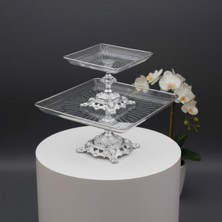 Elta Collection Paşabahçe Gümüş 2 Li Kare Döküm Ayaklı Pasta Sunumluk Kurabiyelik