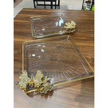 Elta Collection Pandoranın Kutusu Paşabahçe Taşlı Kelebekli Kare Madlen Sunum  Servis Tabağı 2 Li