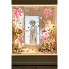 Mıgnatıs Pembe Kalp Balon Romantik Sticker Seti - Cam Mağaza Vitrin Duvar Süsleme Seti