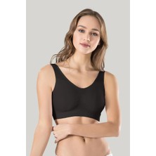 Bamido Kadın Siyah Kalın Askılı Çıkarılabilir Pedli Örme Seamless Dikişsiz Basic Büstiyer