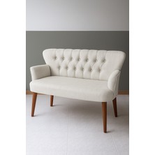 Azra Mobilya Roma Ikili Koltuk – Keten Döşeme – Ahşap Ayaklı – Ofis ve Ev Uyumlu Modern Kanepe - Krem