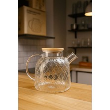 Elta Collection Bambu Kapaklı Cam Sürahi & Çaydanlık & Yağlık | Çok Amaçlı Isıya Dayanıklı Cam Demlik