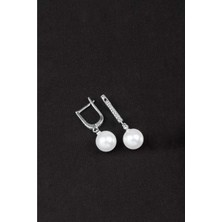 Else Silver 925 Ayar Gümüş Zirkon Taşlı Küre Inci Küpe - Rodyum Kaplama