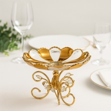 Elta Collection Lüks Altın Ayaklı Kristal Cam Sunumluk | Servis ve Pasta Tabağı | Şık Sofra ve Dekoratif Sunum