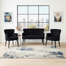 Azra Mobilya Roma Çay Seti Koltuk Takımı | Babyface Kumaş | 2 Berjer + 1 Ikili Koltuk | Ahşap Ayaklı | Siyah