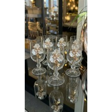 Elta Collection 6’lı Inci/çiçek Detaylı Gold Metal Süslemeli Ayaklı Cam Kahve Yani Kadeh Seti – Şık Sunum Bardakları