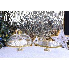 Elta Collection 2 Li Paşabahçe Metal Ayaklı Yaldızlı Kek Fanus ve Pasta Standı Sunumluk