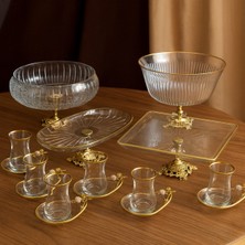 Elta Collection Paşabahçe Gold Detaylı Metal Ayaklı Sunum ve Servis Seti Pasta,magnolia,çay Seti,kurabiyelik