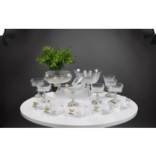 Elta Collection Paşabahçe Gold Detaylı Metal Ayaklı Sunum ve Servis Seti Pasta,magnolia,çay Seti,kurabiyelik