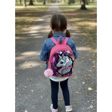 Huma Butik Takı Aksesuar Pullu Figürlü Kız Çocuk Sırt Çantası – Pembe Günlük Kullanım