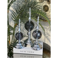 Elta Collection Büyük Boy Gümüş 3 Lü Dekoratif Alem Renkli Dekorlu Kristal Top Küre & Obje Aksesuar