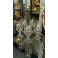 Elta Collection 6’lı Inci/çiçek Detaylı Gold Metal Süslemeli Ayaklı Cam Kahve Yani Kadeh Seti – Şık Sunum Bardakları