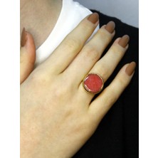 Esha Doğal Taş Ceyt Doğal Taşlı Kadın Altın Kaplama Ayarlanabilir Yüzük EUY87P