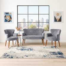 Azra Mobilya Roma Çay Seti Koltuk Takımı | Babyface Kumaş | 2 Berjer + 1 Ikili Koltuk | Ahşap Ayaklı | Açık Gri