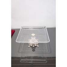 Elta Collection Madlen Kare Servis ve Sunum Tabağı Gümüş Detaylı Metal Ayaklı 24X24X14