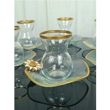 Elta Collection Lüx 6 Kişilik 12 Parça Papatya Gold Yaldızlı Çay Seti