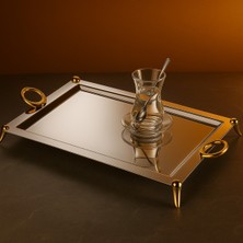 Elta Collection 18/10 Paslanmaz Çelik Lüks Dikdörtgen Çay Kahve Servis Tepsisi 35X55 cm – Parlak Şık Sunumluk