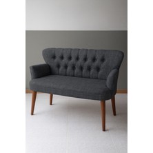 Azra Mobilya Roma Ikili Koltuk – Keten Döşeme – Ahşap Ayaklı – Ofis ve Ev Uyumlu Modern Kanepe - Koyu Gri