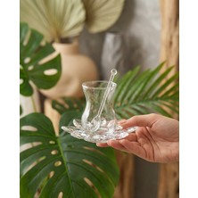 Elta Collection 18 Parça Kristal Çay Seti – Kristal Tabak ve Kaşıklı Ince Belli 6 Kişilik Şık Çay Takımı