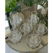 Elta Collection 12 Parça 6 Kişilik Kristal Kesim Çay Takımı – Cam Çay Bardağı ve Tabak Seti