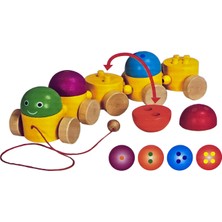 Direkstoktan Ahşap Ipli Çekçek Tırtıl Oyuncak – Renkli Sayı ve Denge Geliştirici Eğitici Oyuncak