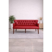 Azra Mobilya Roma Üçlü Koltuk – Deri Döşeme – Ahşap Ayaklı – 150 cm – Ofis ve Iş Yeri Uyumlu Kanepe - Kırmızı