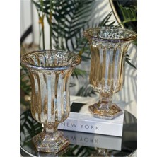 Elta Collection Lüks Füme & Gold Cam Dekoratif Vazo – Modern Masa Üstü Ev Aksesuarı