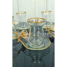 Elta Collection Lüx 6 Kişilik 12 Parça Papatya Gold Yaldızlı Çay Seti