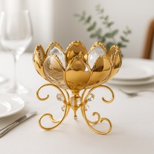 Elta Collection Lüks Altın Ayaklı Kristal Cam Sunumluk | Servis ve Pasta Tabağı | Şık Sofra ve Dekoratif Sunum