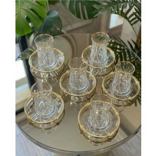 Elta Collection 12 Parça 6 Kişilik Kristal Kesim Çay Takımı – Cam Çay Bardağı ve Tabak Seti