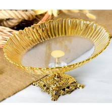 Elta Collection Aurora Oval Gold Ayaklı Cam Servis Tabağı Sunumluk | 25 × 35 cm Ayaklı Tabak