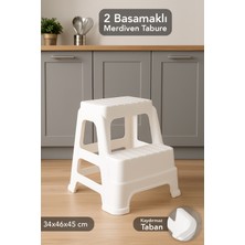 Meleni Home Büyük Boy 2 Basamaklı Merdiven Tabure - Kaydırmaz Tabanlı Çok Amaçlı Basamak Tabure Beyaz