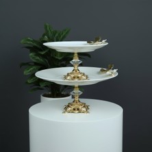 Elta Collection 2 Adet Metal Ayaklı Kelebekli Porselen Sunumluk Kurabiyelik Servis Tabağı