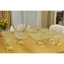 Elta Collection 10 Parca Gold Metal Ayaklı Pasta - Salata - Tatlı - Kase ve Servis Sunum Seti
