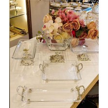 Elta Collection 5 Parca Döküm Ayaklı Cam Servis Seti Gümüş