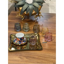 Elta Collection LAV-304 Renkli Ağzı Yaldızlı 6 Renk Kahve Yanı Su Bardağı , Meşrubat Bardağı , Çeyizlik , Hediyelik