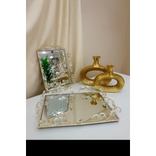 Elta Collection 2 Li Gold Renk Çok Amaçlı Aynalı Dekoratif Tepsi Söz, Nişan – Kahve Sunum & Şık Dekor