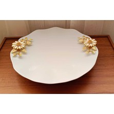 Elta Collection Metal Ayaklı Papatyalı Semazen Porselen Pasta Sunumluk Kurabiyelik